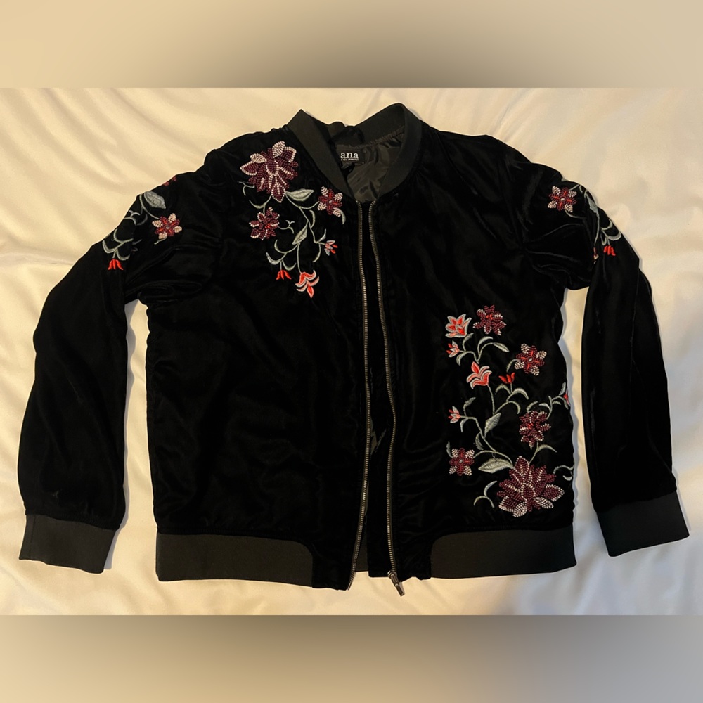 a.n.a Black Bomber Jacket with Floral Embroidery